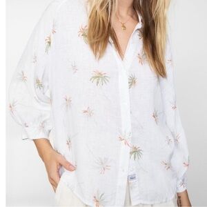 RAILS Women’s XS Nathalie White Palms Button Up Linen Blend Shirt Top